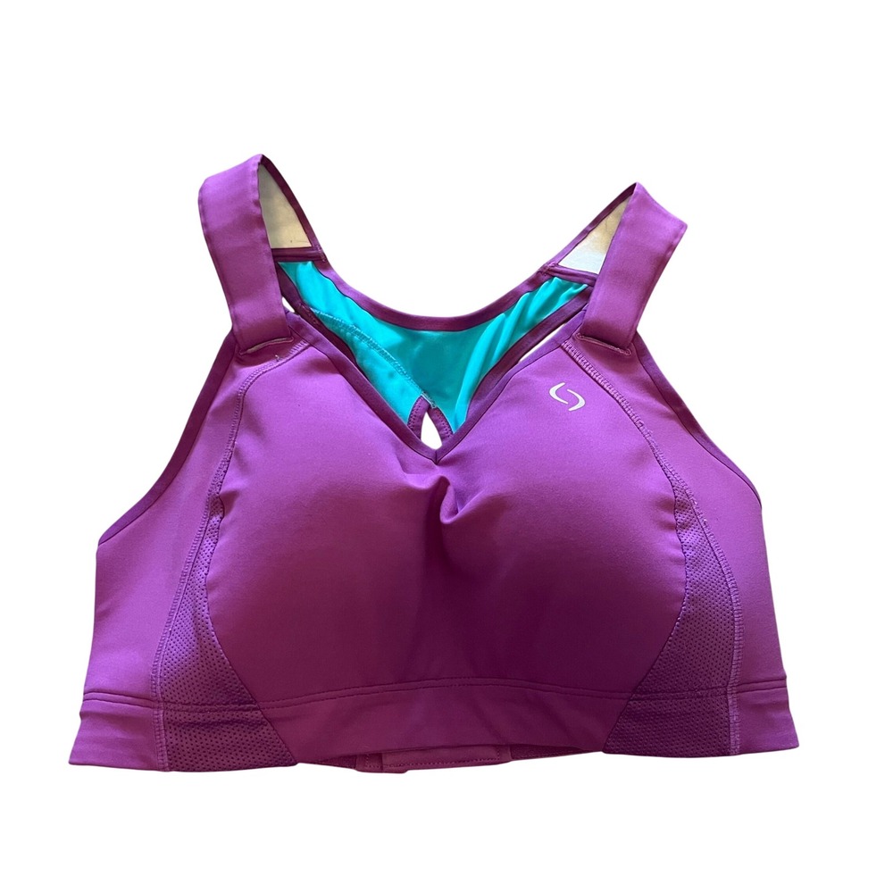Moving Comfort 350025 High Impact Sports Bra Purple Teal 34DD Racerback Mesh